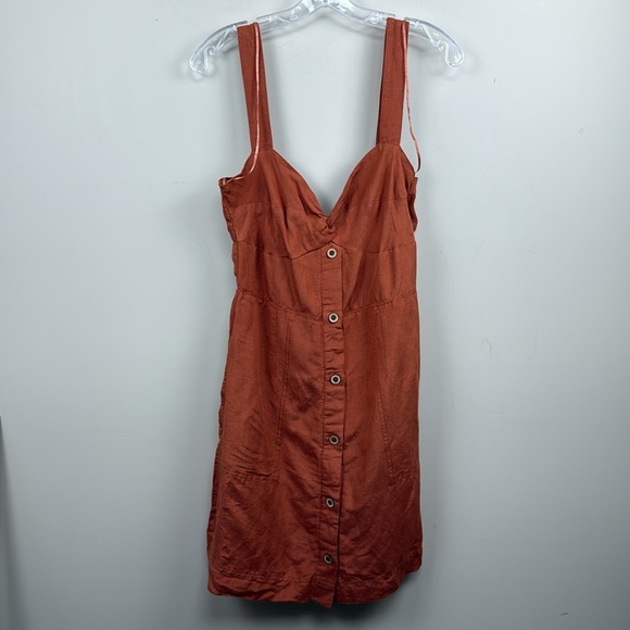 NEW MAEVE ANTHROPOLOGIE M brick orange linen mini dress - Picture 4 of 10